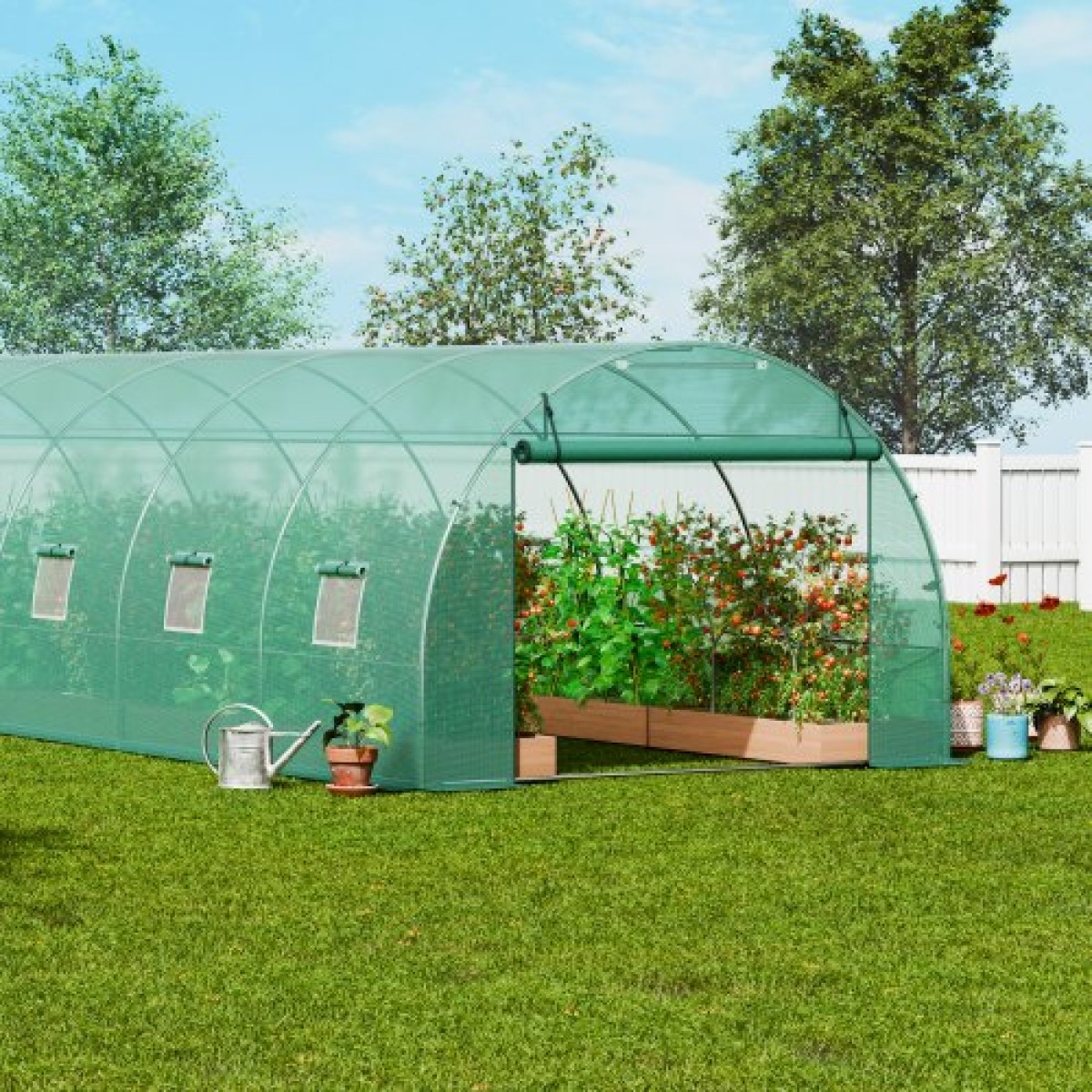 Θερμοκήπιο VEVOR Walk-in Tunnel, σήραγγα θερμοκηπίου Hoop House 29,2x9,7x6,5 ft, Hot House με σκελετό από γαλβανισμένο χάλυβα, πράσινο κάλυμμα PE, πόρτα με φερμουάρ και 12 παράθυρα για εξωτερικούς χώρους