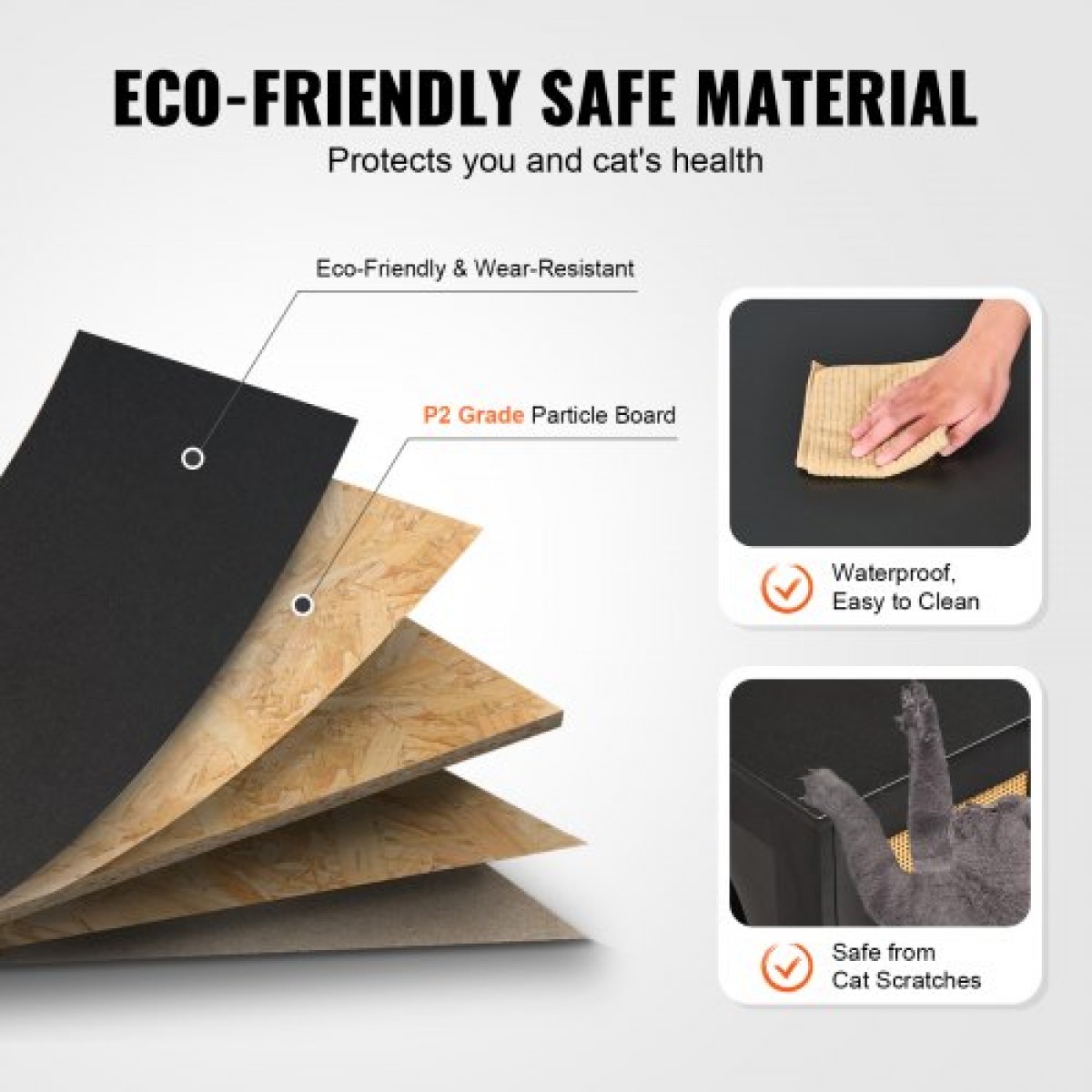 Περίβλημα κουτί απορριμμάτων VEVOR για 2 γάτες, Έπιπλα απορριμμάτων κρυμμένα με διακοσμημένες πόρτες από ρατάν, ντουλάπι από ξύλινο κουτί γάτας που ταιριάζει στο μεγαλύτερο μέρος του κουτιού απορριμμάτων, 47,2" L x 19,7" Π x 21,7" Υ, Μαύρο