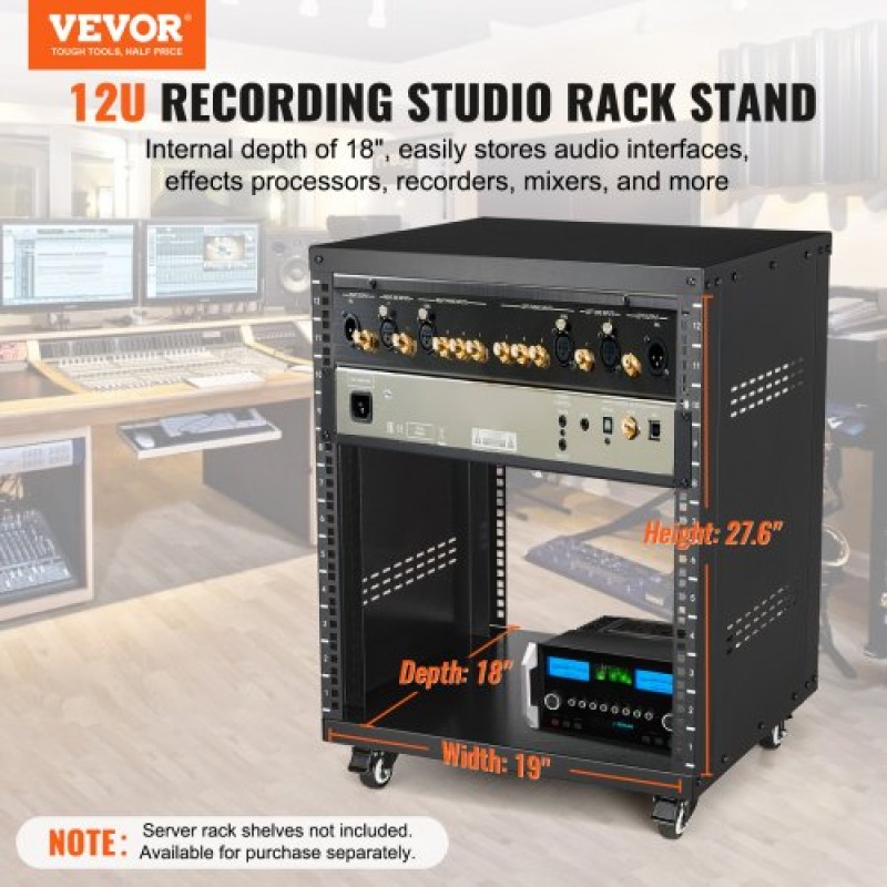 VEVOR 12U AV Rack Stand 226,8 kg Χωρητικότητα Δικτύου Stereo Recording Studio Rack 510x460x700mm