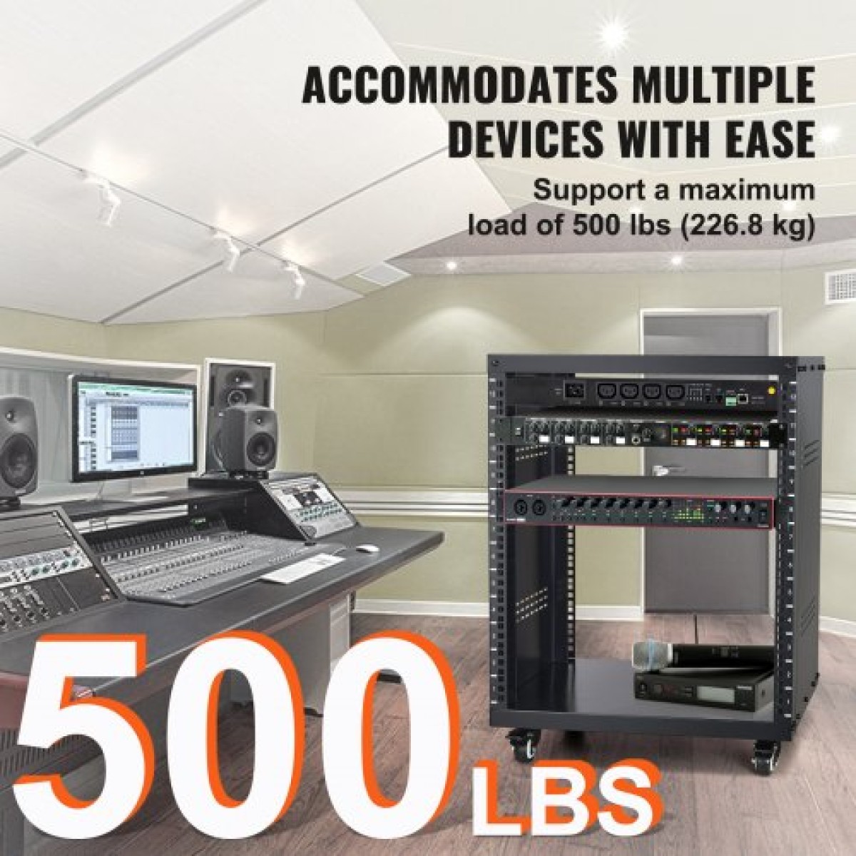 VEVOR 12U AV Rack Stand 226,8 kg Χωρητικότητα Δικτύου Stereo Recording Studio Rack 510x460x700mm