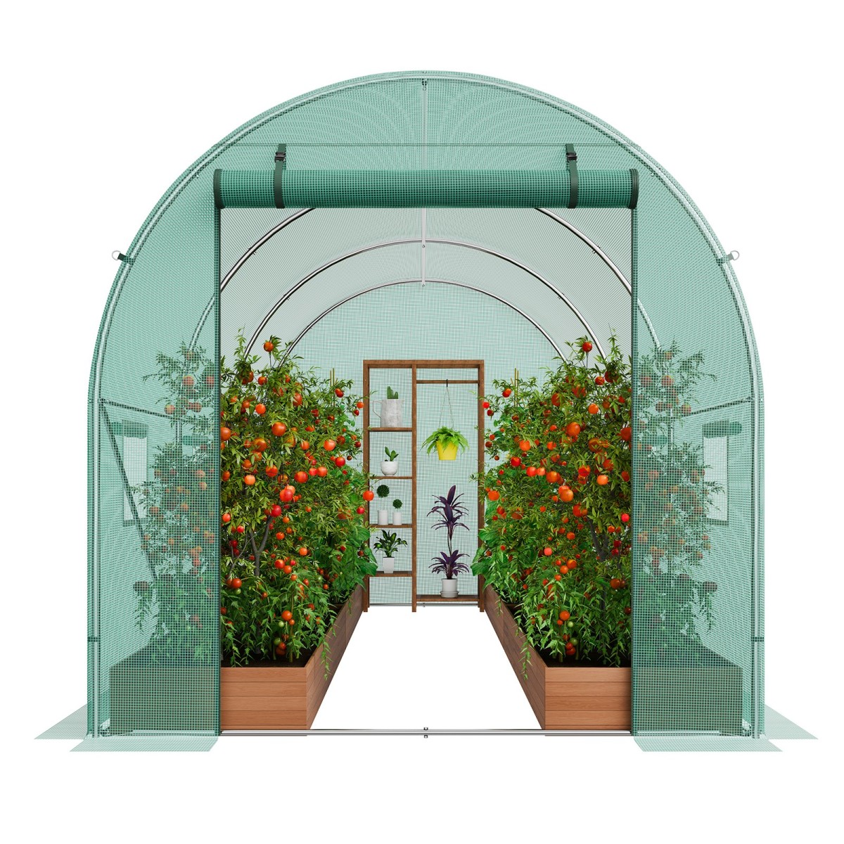 Θερμοκήπιο VEVOR Walk-in Tunnel, σήραγγα θερμοκηπίου Hoop House 11,3x6,4x6,3 ft, Hot House με πλαίσιο από γαλβανισμένο χάλυβα, πράσινο κάλυμμα PE, πόρτα με φερμουάρ και 6 παράθυρα για εξωτερικούς χώρους