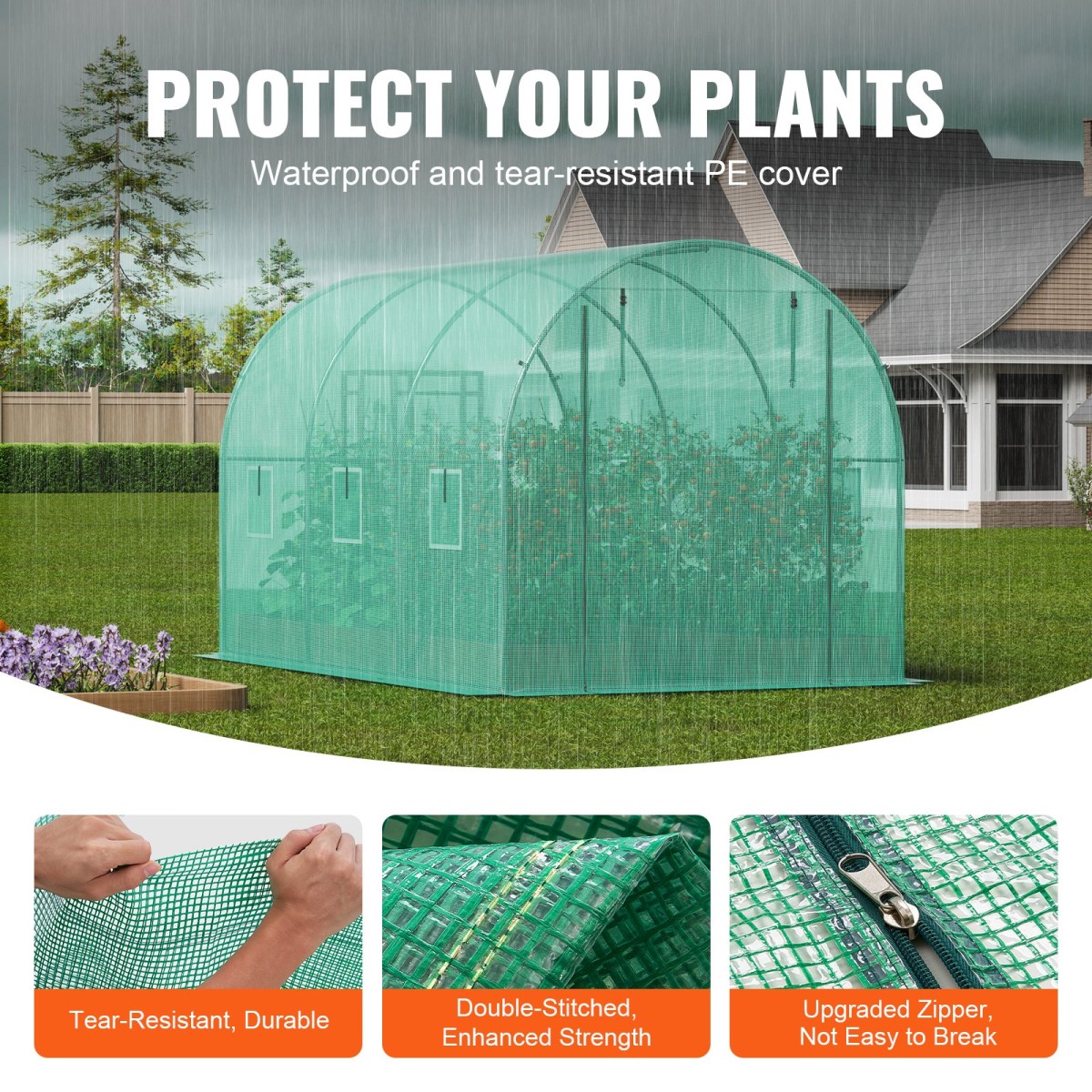 Θερμοκήπιο VEVOR Walk-in Tunnel, σήραγγα θερμοκηπίου Hoop House 11,3x6,4x6,3 ft, Hot House με πλαίσιο από γαλβανισμένο χάλυβα, πράσινο κάλυμμα PE, πόρτα με φερμουάρ και 6 παράθυρα για εξωτερικούς χώρους