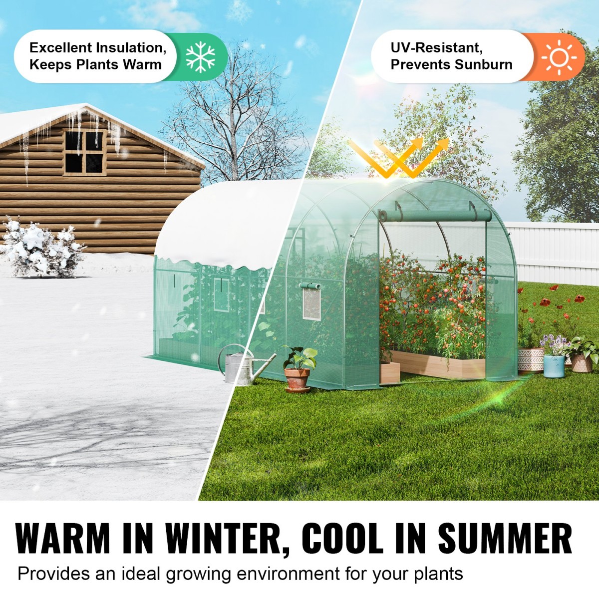 Θερμοκήπιο VEVOR Walk-in Tunnel, σήραγγα θερμοκηπίου Hoop House 11,3x6,4x6,3 ft, Hot House με πλαίσιο από γαλβανισμένο χάλυβα, πράσινο κάλυμμα PE, πόρτα με φερμουάρ και 6 παράθυρα για εξωτερικούς χώρους