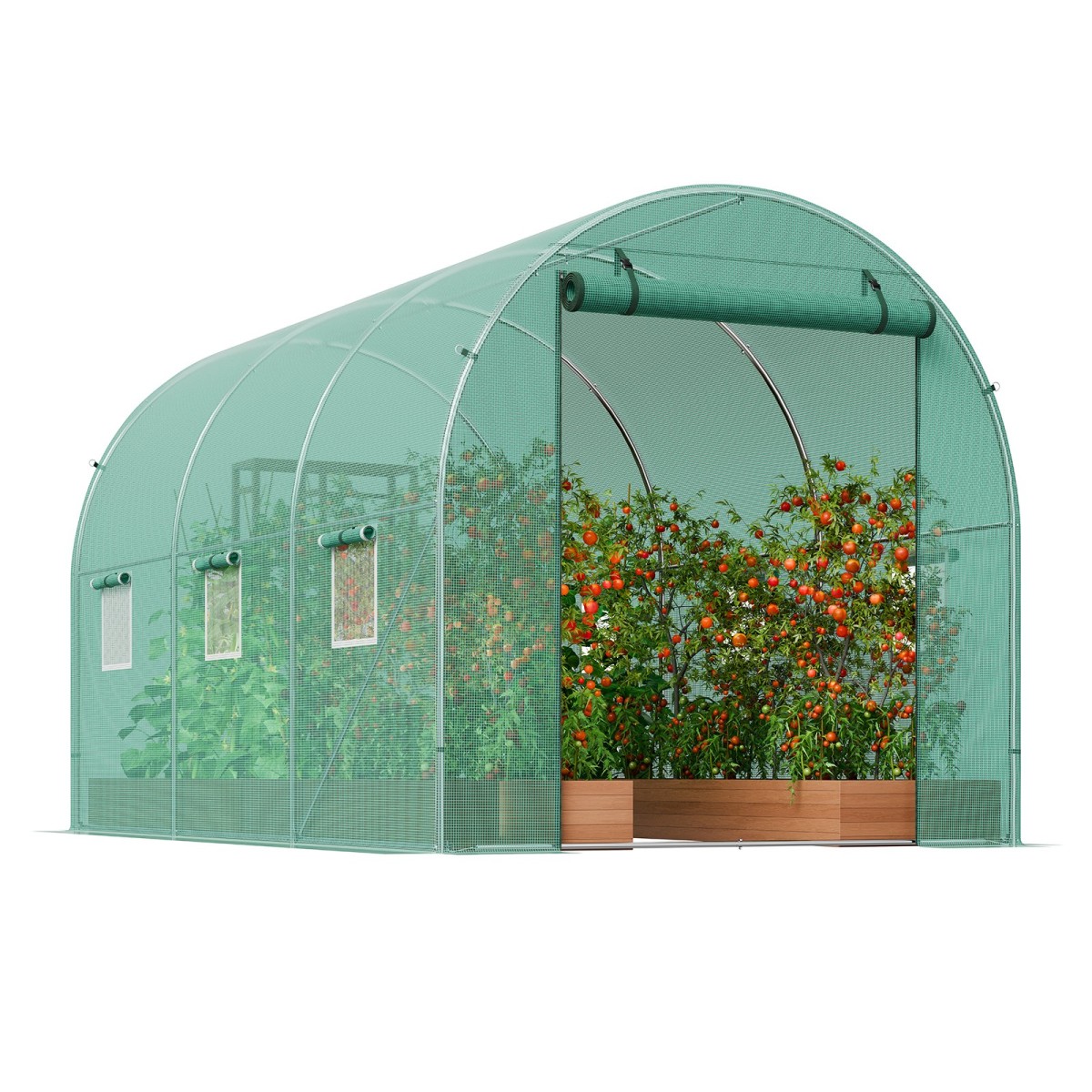 Θερμοκήπιο VEVOR Walk-in Tunnel, σήραγγα θερμοκηπίου Hoop House 11,3x6,4x6,3 ft, Hot House με πλαίσιο από γαλβανισμένο χάλυβα, πράσινο κάλυμμα PE, πόρτα με φερμουάρ και 6 παράθυρα για εξωτερικούς χώρους