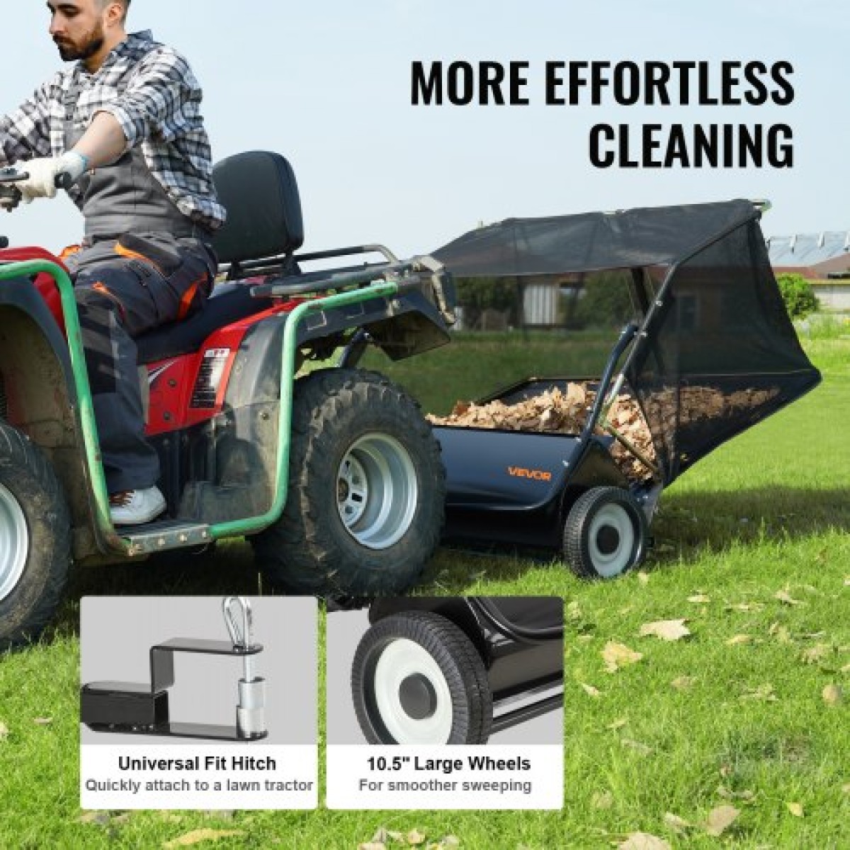 Σάρωθρο γκαζόν VEVOR Tow Behind, 127 cm Pull Behind Lawn Sweeeper, 26 cu.ft Συλλέκτης φύλλων και γρασιδιού μεγάλης χωρητικότητας, βαρέως τύπου σάρωθρο κήπου με ρυθμιζόμενο ύψος σάρωσης για αυλή, γκαζόν, αγρόκτημα