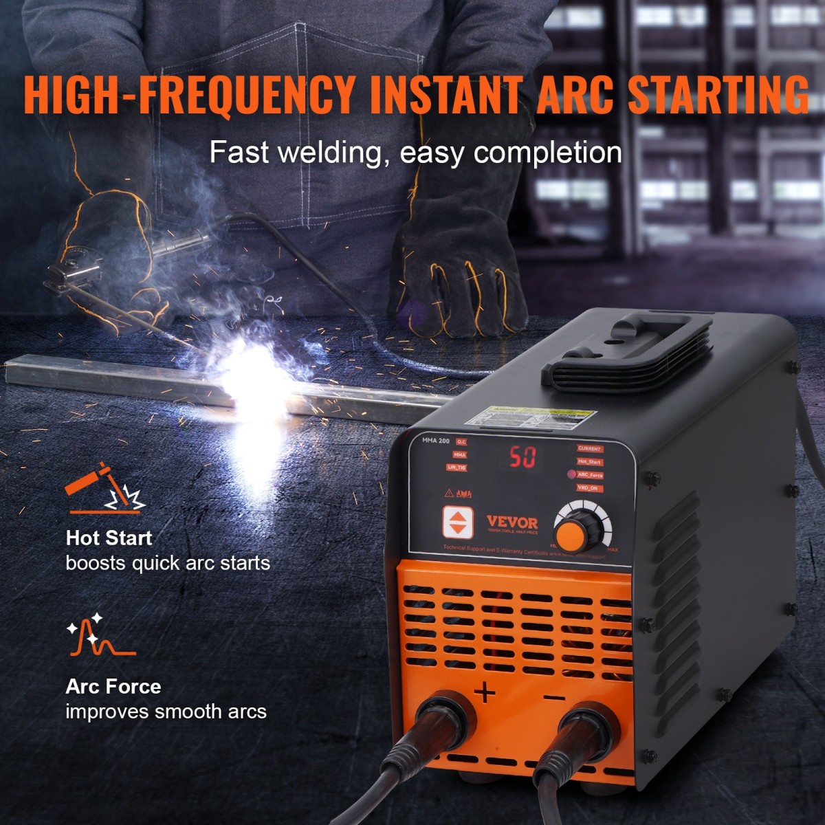 VEVOR 220V Stick Welder, 200A ARC/Lift TIG Welding Machine with Large LED Display, 2-in-1 Portable Stick Welding Machine with Hot Start Arc Force Anti-Stick VRD, MMA ARC Welder Machine