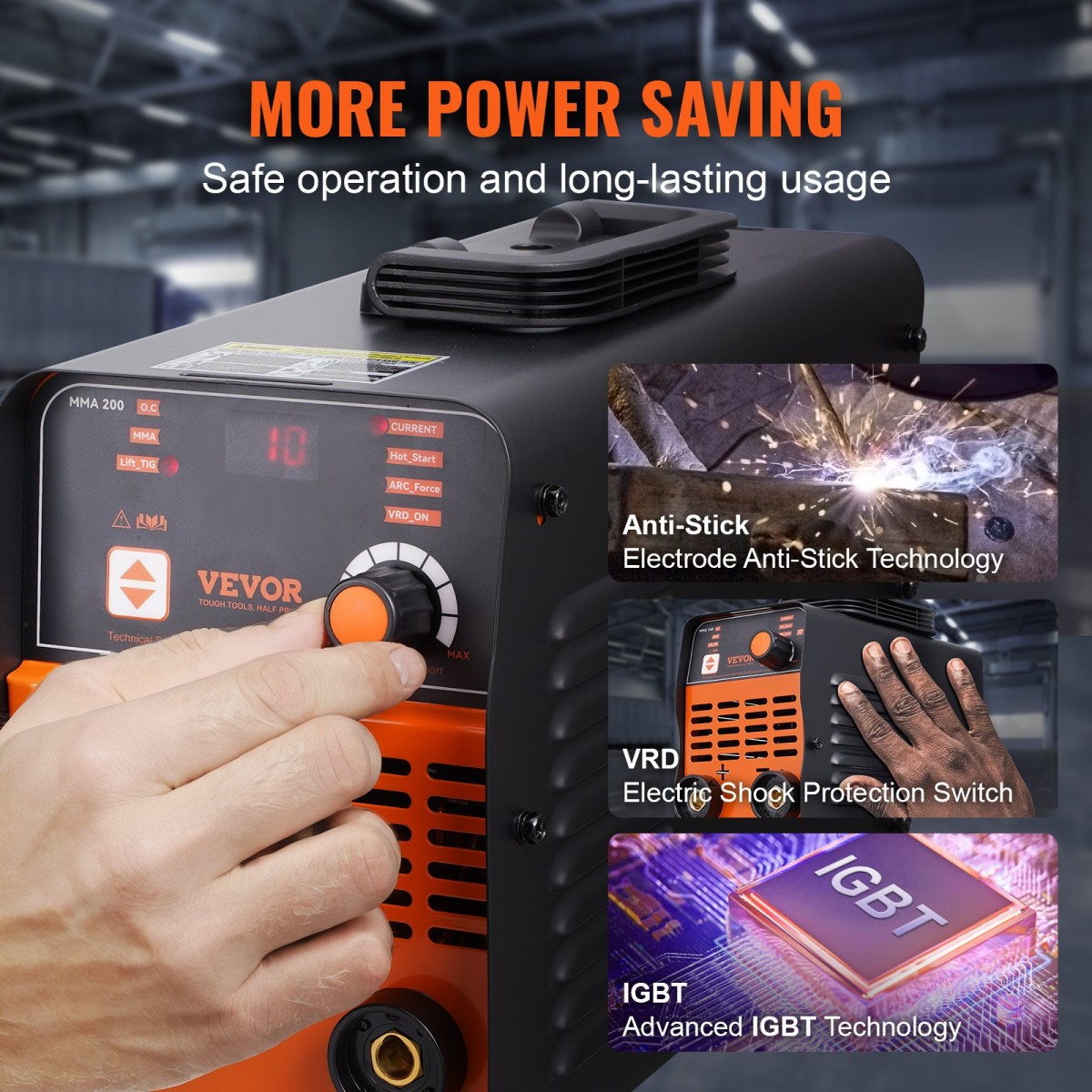 VEVOR 220V Stick Welder, 200A ARC/Lift TIG Welding Machine with Large LED Display, 2-in-1 Portable Stick Welding Machine with Hot Start Arc Force Anti-Stick VRD, MMA ARC Welder Machine