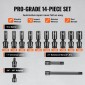 VEVOR 360 Degree Swivel Impact Socket Set, 3/8" Socket Set 14PCS Deep Universal Metric 10-19mm, 6 Point Cr-Mo Alloy Steel for Auto Repair, Ευανάγνωστα σημάδια μεγέθους, στιβαρή κατασκευή, θήκη αποθήκευσης