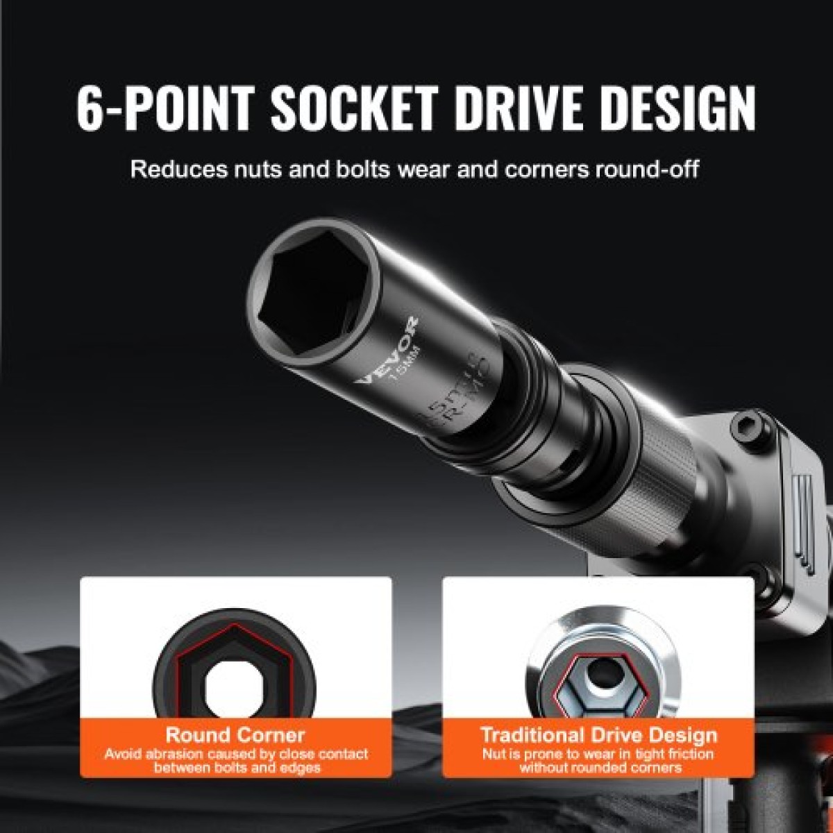 VEVOR 360 Degree Swivel Impact Socket Set, 3/8" Socket Set 14PCS Deep Universal Metric 10-19mm, 6 Point Cr-Mo Alloy Steel for Auto Repair, Ευανάγνωστα σημάδια μεγέθους, στιβαρή κατασκευή, θήκη αποθήκευσης
