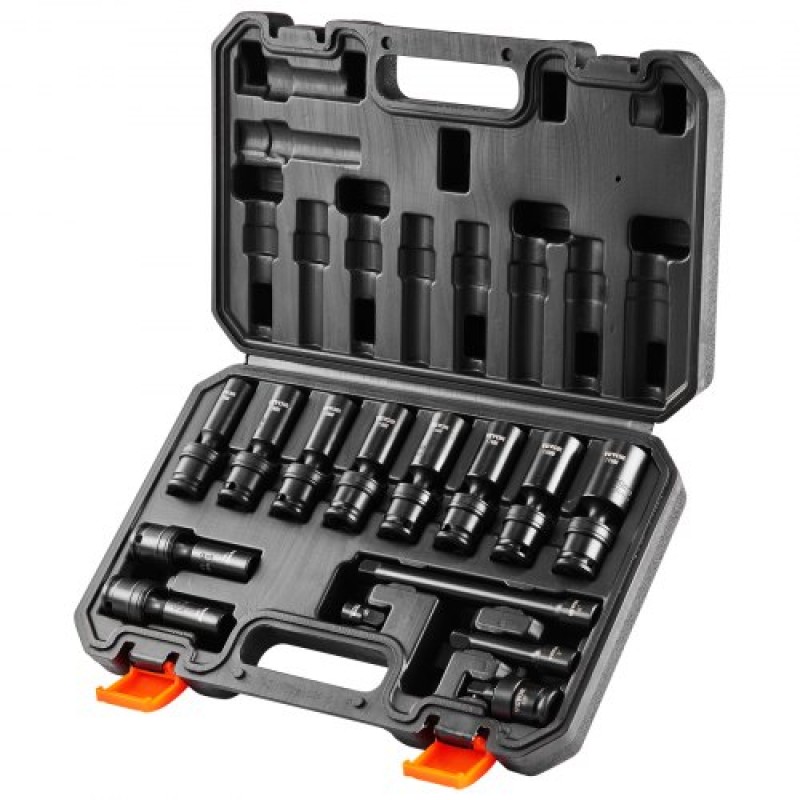 VEVOR 360 Degree Swivel Impact Socket Set, 3/8" Socket Set 14PCS Deep Universal Metric 10-19mm, 6 Point Cr-Mo Alloy Steel for Auto Repair, Ευανάγνωστα σημάδια μεγέθους, στιβαρή κατασκευή, θήκη αποθήκευσης