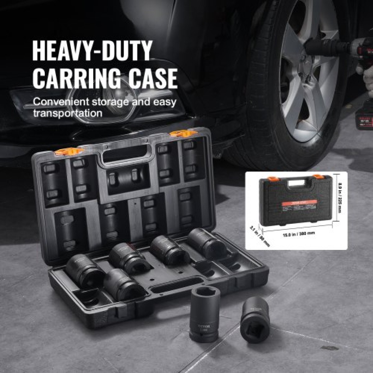 VEVOR Impact Sockets Σετ 8 τμχ Θήκη κιτ εργαλείων καστάνιας κίνησης 6 σημείων 2,5 cm