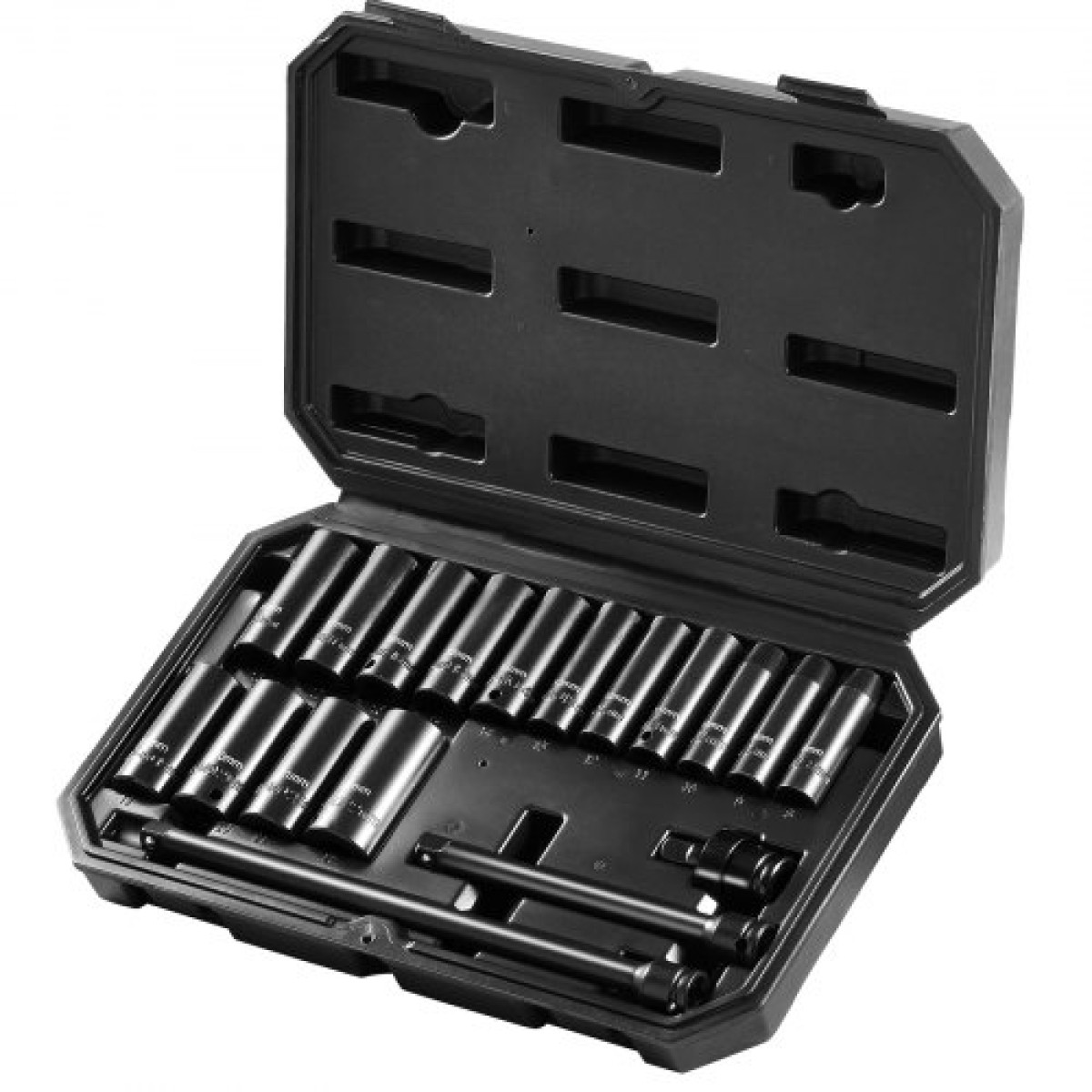 VEVOR 3/8" Drive Impact Socket Set, 18 Piece Deep Socket Set Metric 8-22mm, 6 Point CR-V Alloy Steel for Auto Repair, Ευανάγνωστα σημάδια μεγέθους, στιβαρή κατασκευή, περιλαμβάνει θήκη αποθήκευσης