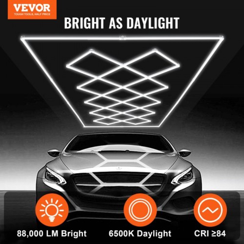 VEVOR LED φώτα γκαράζ 88000LM, 6500K 14 συστήματα πλέγματος τετράγωνα φώτα οροφής γκαράζ, DIY Cool White Detailing Car Detailing Lighting Garage Super Bright Shop Light for Underground Warehouse Auto Beauty Workshop