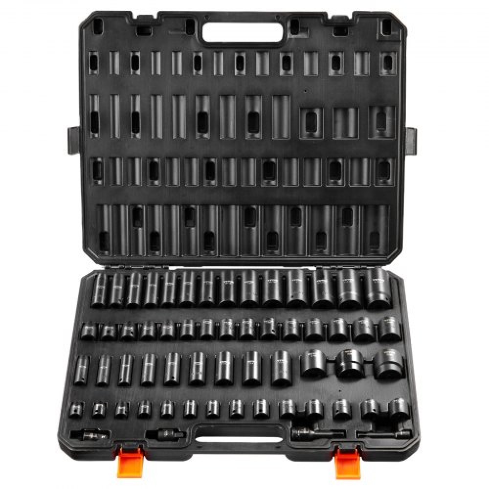 VEVOR 3/8" & 1/2" Drive Impact Socket Set, 59PCS Socket Set SAE 5/16" to 1-1/4" and Metric 6-32mm, 6 Point Cr-Mo Alloy Steel for Auto Repair, Εύκολα στην ανάγνωση σημάνσεις, Ανθεκτική κατασκευή, Θήκη αποθήκευσης