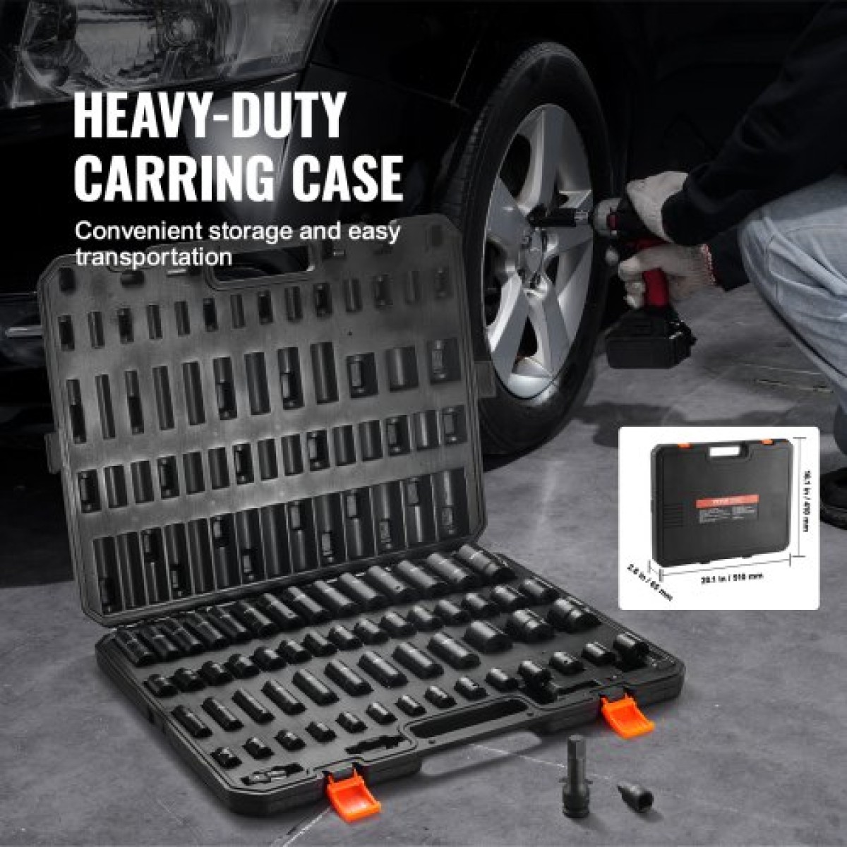 VEVOR 3/8" & 1/2" Drive Impact Socket Set, 59PCS Socket Set SAE 5/16" to 1-1/4" and Metric 6-32mm, 6 Point Cr-Mo Alloy Steel for Auto Repair, Εύκολα στην ανάγνωση σημάνσεις, Ανθεκτική κατασκευή, Θήκη αποθήκευσης
