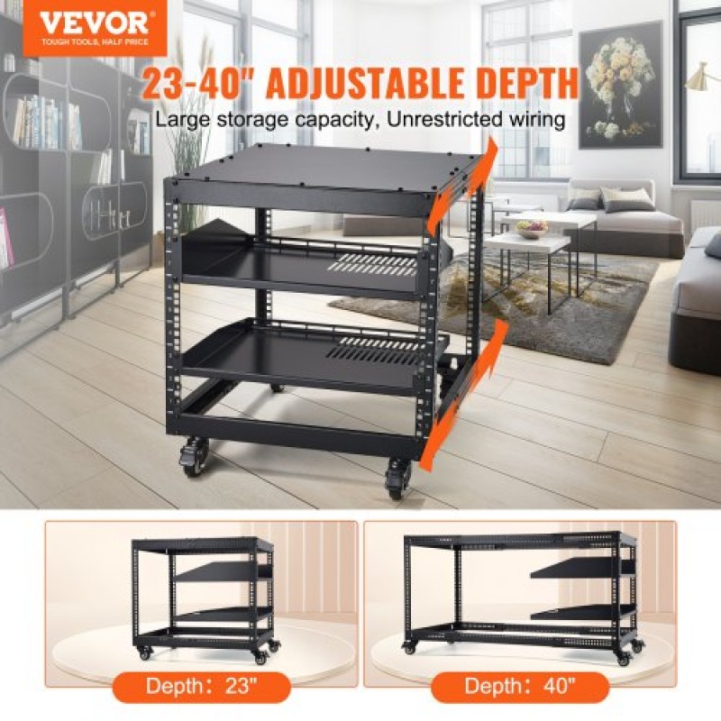 VEVOR 9U 4 Post Open Frame Server Rack Περίβλημα δικτύου 58,4-101,6 cm Ρυθμιζόμενο βάθος