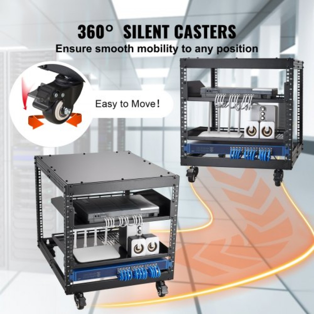 VEVOR 9U 4 Post Open Frame Server Rack Περίβλημα δικτύου 58,4-101,6 cm Ρυθμιζόμενο βάθος