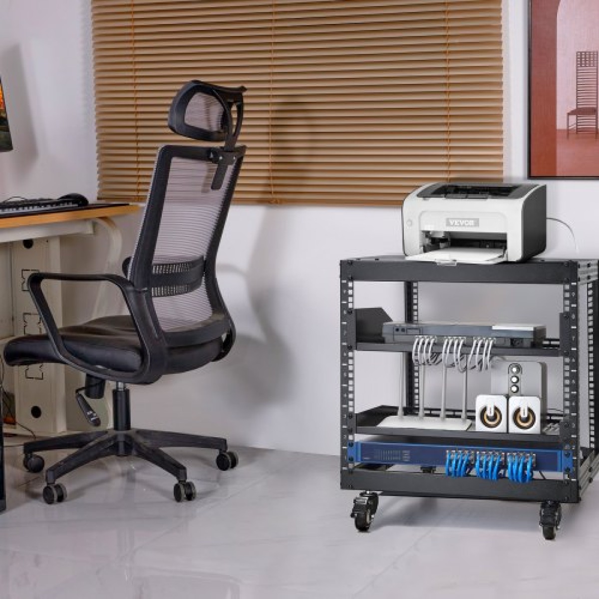 VEVOR 9U 4 Post Open Frame Server Rack Περίβλημα δικτύου 58,4-101,6 cm Ρυθμιζόμενο βάθος