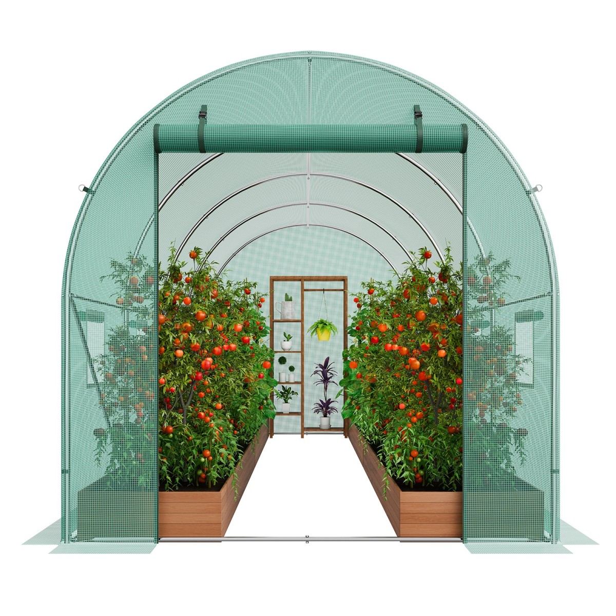 Θερμοκήπιο VEVOR Walk-in Tunnel, σήραγγα θερμοκηπίου Hoop House 14,6x6,4x6,3 ft, Hot House με σκελετό από γαλβανισμένο χάλυβα, πράσινο κάλυμμα PE, πόρτα με φερμουάρ και 8 παράθυρα για εξωτερικούς χώρους