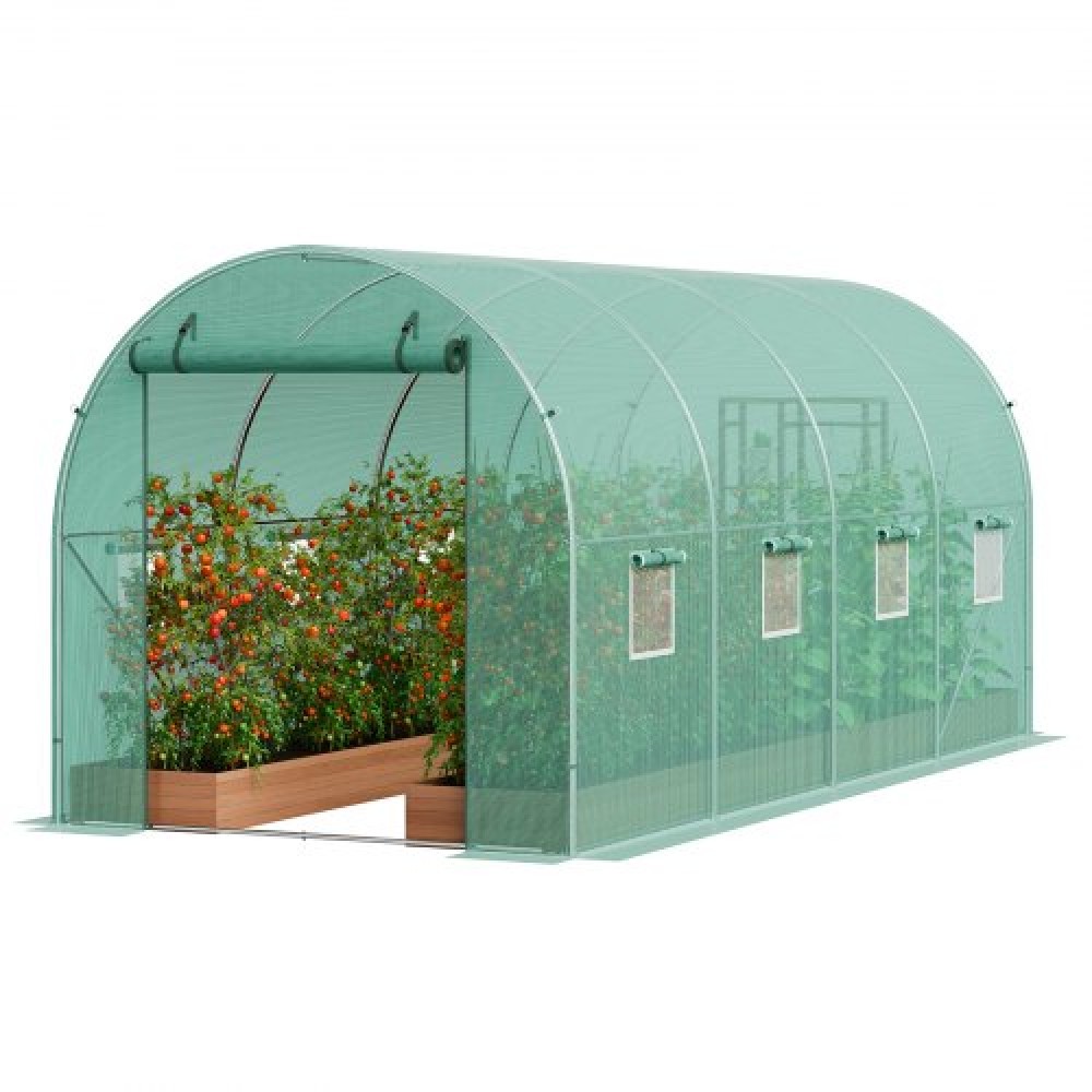 Θερμοκήπιο VEVOR Walk-in Tunnel, σήραγγα θερμοκηπίου Hoop House 14,6x6,4x6,3 ft, Hot House με σκελετό από γαλβανισμένο χάλυβα, πράσινο κάλυμμα PE, πόρτα με φερμουάρ και 8 παράθυρα για εξωτερικούς χώρους