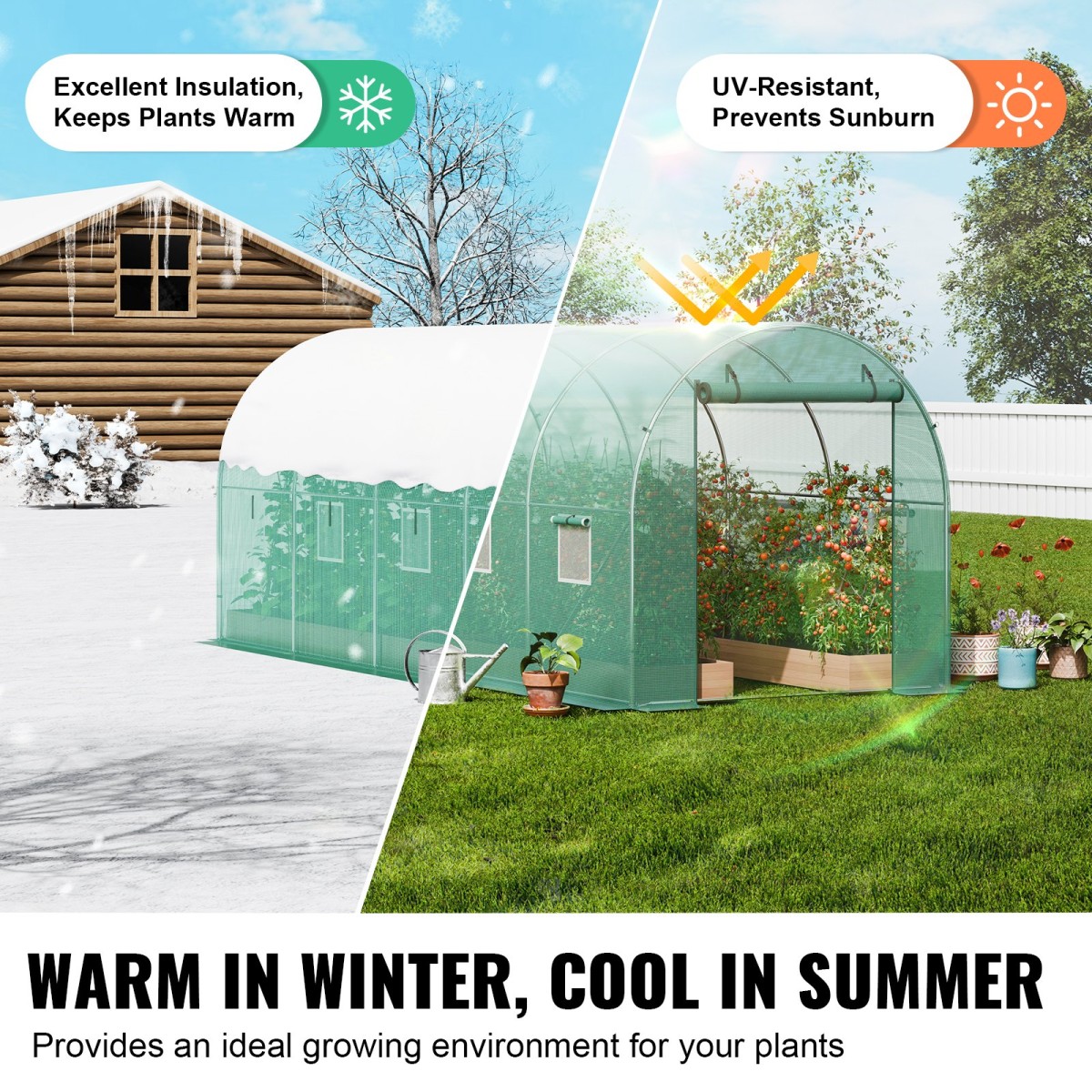 Θερμοκήπιο VEVOR Walk-in Tunnel, σήραγγα θερμοκηπίου Hoop House 14,6x6,4x6,3 ft, Hot House με σκελετό από γαλβανισμένο χάλυβα, πράσινο κάλυμμα PE, πόρτα με φερμουάρ και 8 παράθυρα για εξωτερικούς χώρους