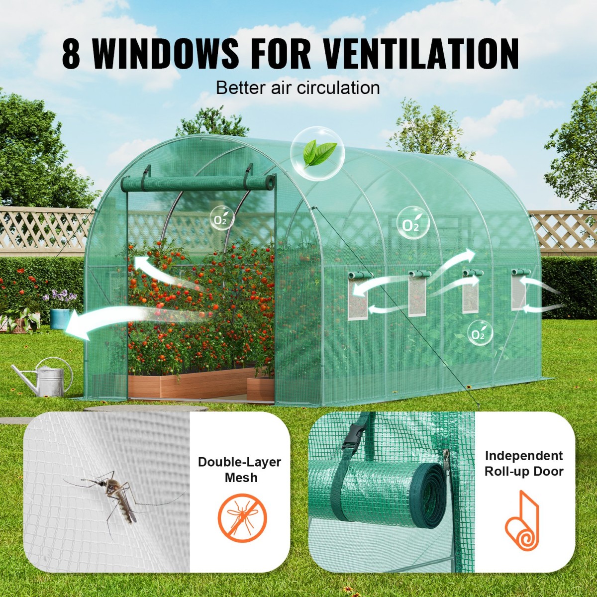 Θερμοκήπιο VEVOR Walk-in Tunnel, σήραγγα θερμοκηπίου Hoop House 14,6x6,4x6,3 ft, Hot House με σκελετό από γαλβανισμένο χάλυβα, πράσινο κάλυμμα PE, πόρτα με φερμουάρ και 8 παράθυρα για εξωτερικούς χώρους