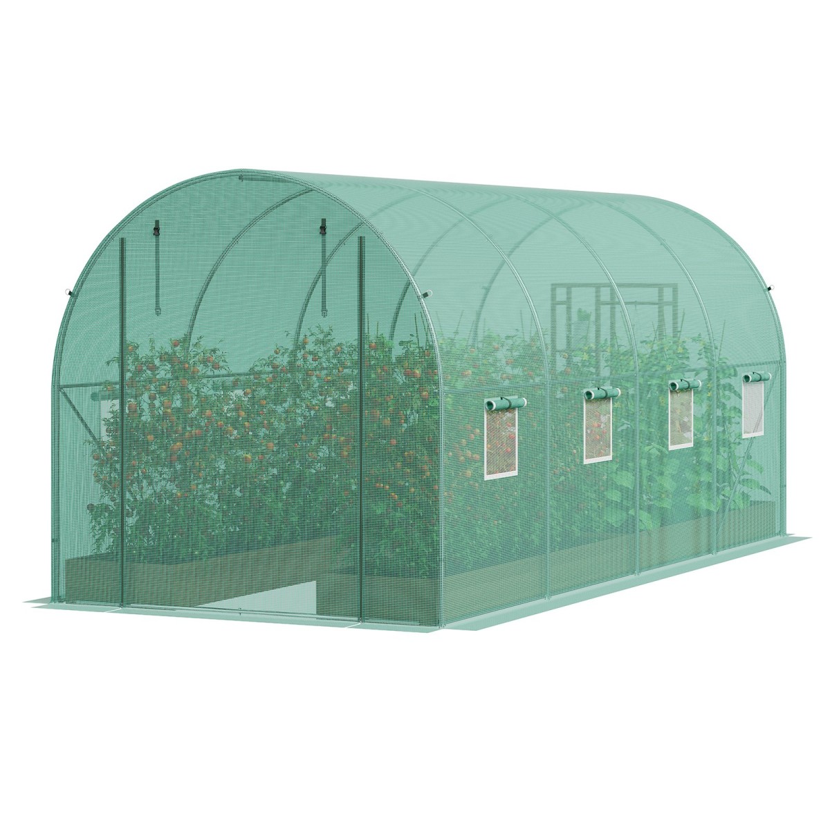 Θερμοκήπιο VEVOR Walk-in Tunnel, σήραγγα θερμοκηπίου Hoop House 14,6x6,4x6,3 ft, Hot House με σκελετό από γαλβανισμένο χάλυβα, πράσινο κάλυμμα PE, πόρτα με φερμουάρ και 8 παράθυρα για εξωτερικούς χώρους