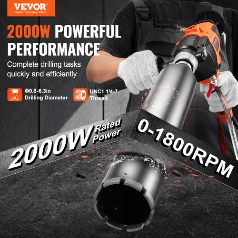 VEVOR Core Drill Machine 2,03-16 cm Dia 2000W Handheld Core Drill Rig for Mixing