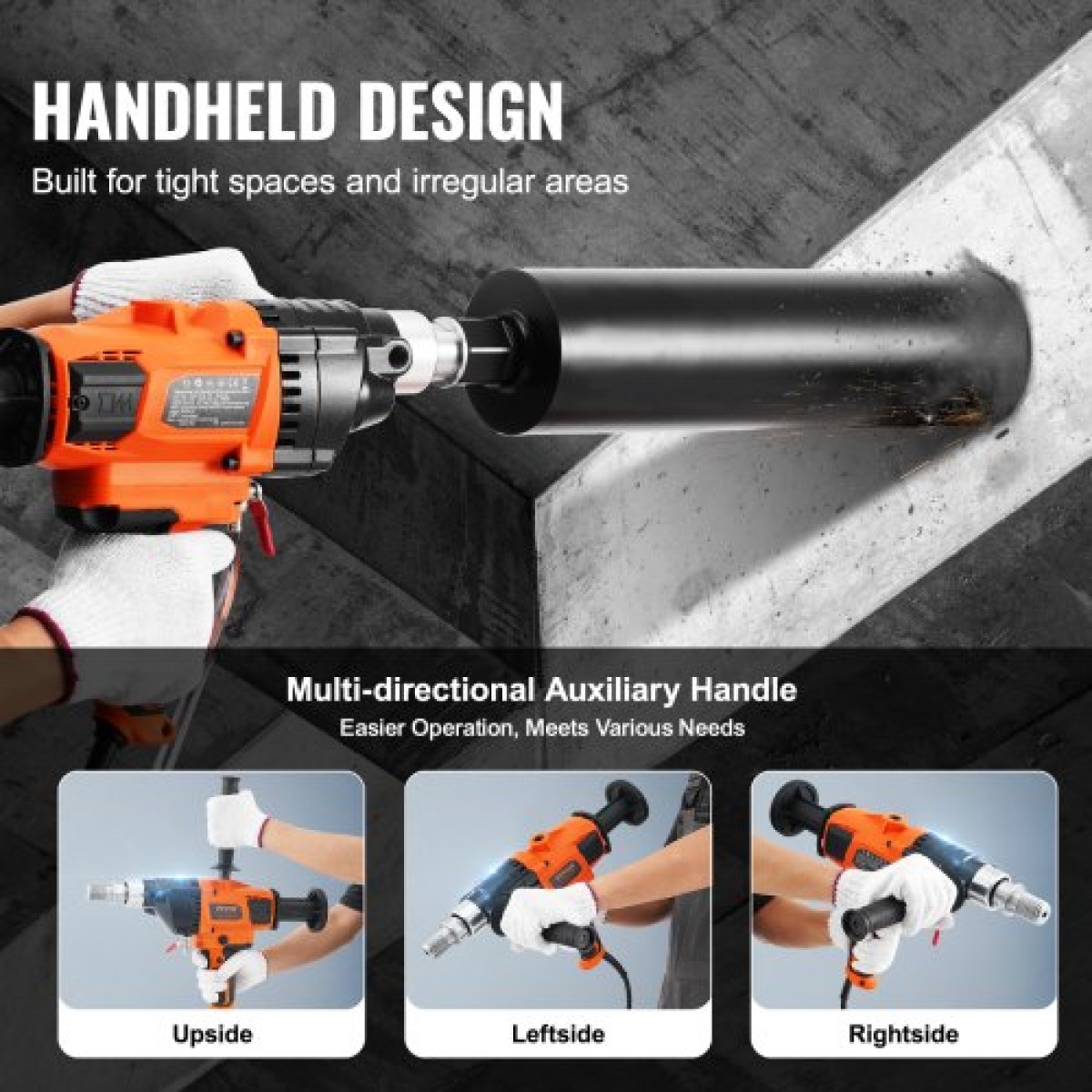 VEVOR Core Drill Machine 2,03-16 cm Dia 2000W Handheld Core Drill Rig for Mixing