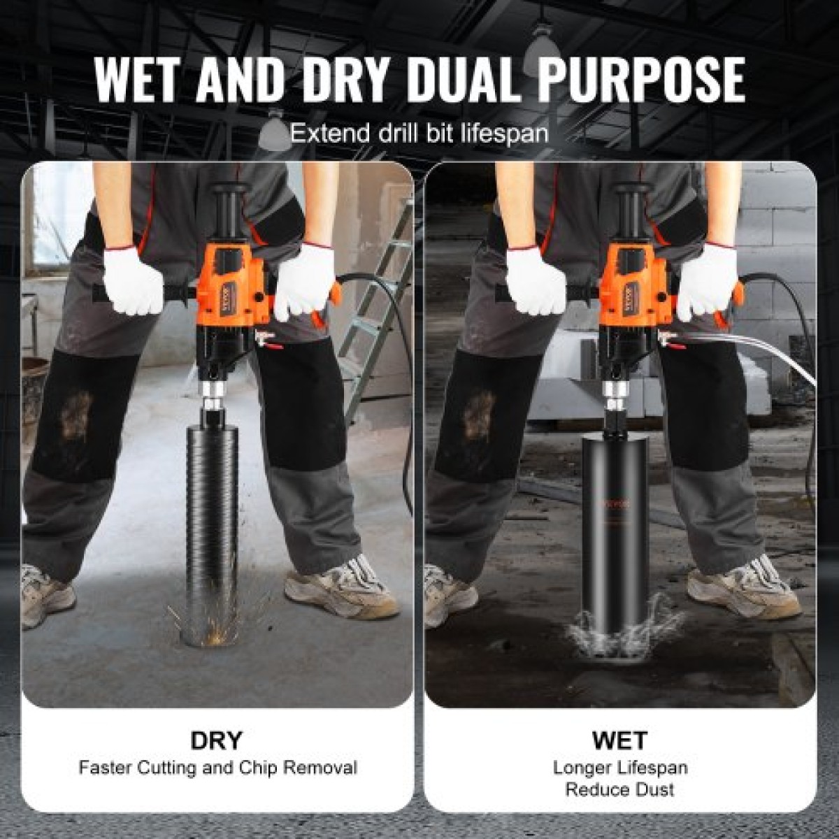 VEVOR Core Drill Machine 2,03-16 cm Dia 2000W Handheld Core Drill Rig for Mixing