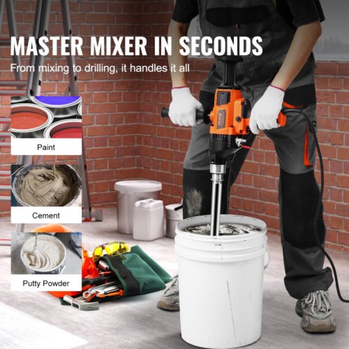VEVOR Core Drill Machine 2,03-16 cm Dia 2000W Handheld Core Drill Rig for Mixing