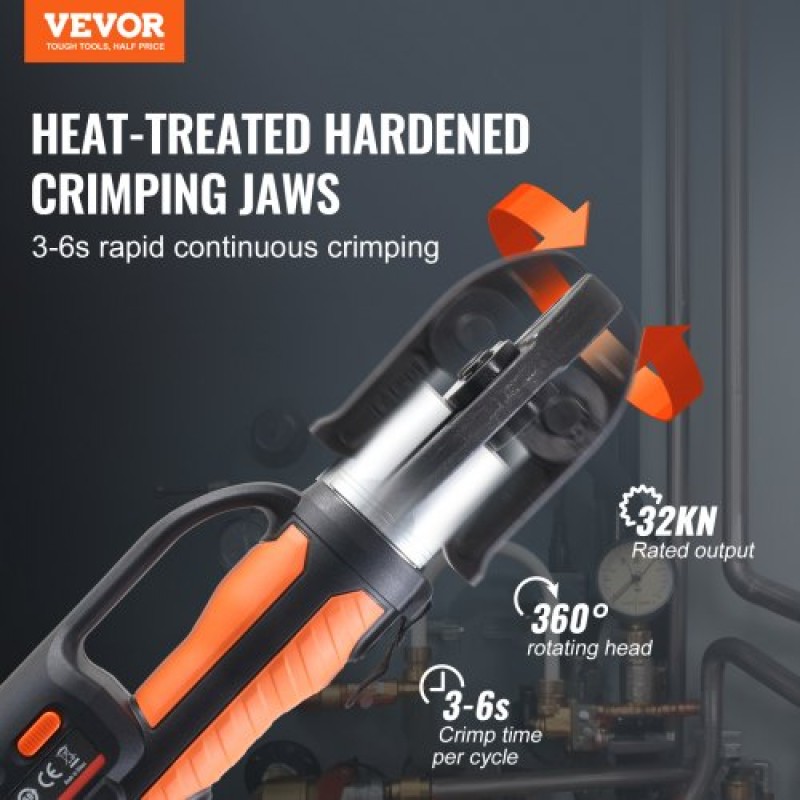 VEVOR Press Tool and Battery Kit, Press Tool, Electric Pipe Crimping Tool with V15, V22, V28 Jaws, Press Tool Kit με 2 τμχ μπαταρία 18V 4.0Ah, γρήγορο φορτιστή και θήκη μεταφοράς