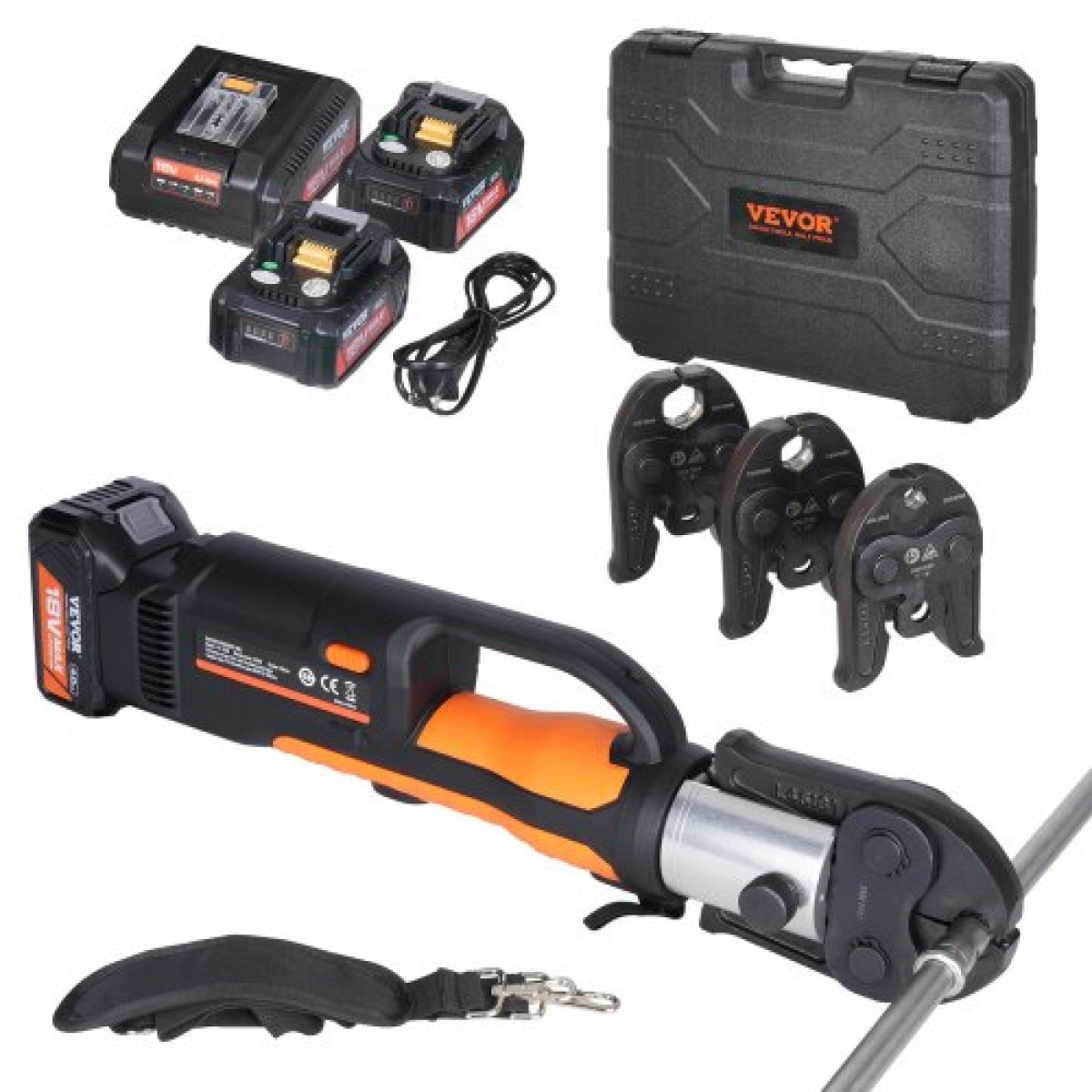 VEVOR Press Tool and Battery Kit, Press Tool, Electric Pipe Crimping Tool with V15, V22, V28 Jaws, Press Tool Kit με 2 τμχ μπαταρία 18V 4.0Ah, γρήγορο φορτιστή και θήκη μεταφοράς