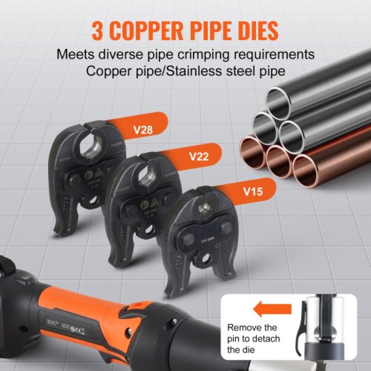 VEVOR Press Tool and Battery Kit, Press Tool, Electric Pipe Crimping Tool with V15, V22, V28 Jaws, Press Tool Kit με 2 τμχ μπαταρία 18V 2.0Ah, γρήγορο φορτιστή και θήκη μεταφοράς