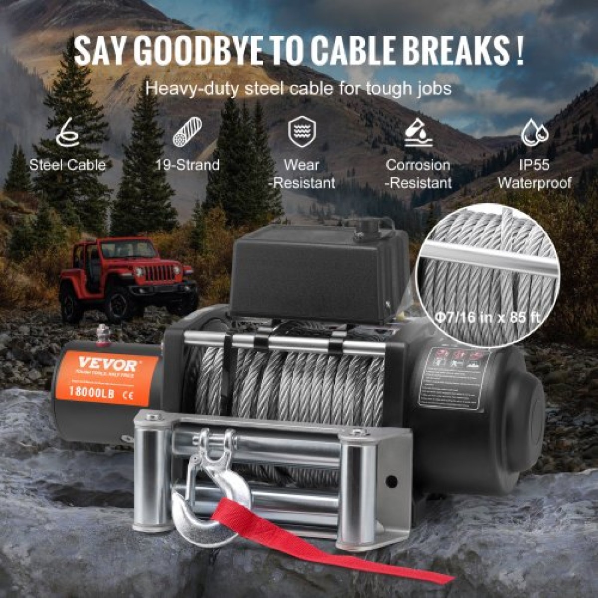 VEVOR Electric Winch Truck 8.164,7 kg Ατσάλινο καλώδιο IP65 αδιάβροχο τηλεχειριστήριο