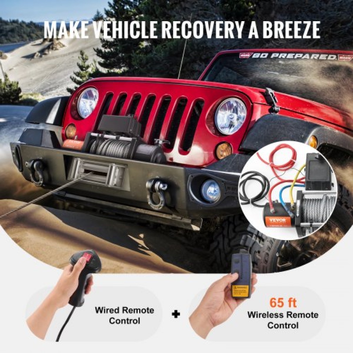 VEVOR Electric Winch Truck 8.164,7 kg Ατσάλινο καλώδιο IP65 αδιάβροχο τηλεχειριστήριο