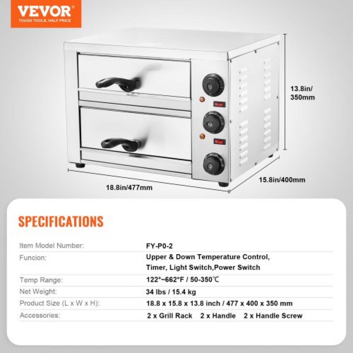VEVOR Ηλεκτρικός φούρνος πίτσας για πάγκους, 12 ιντσών, 1700 W, με έλεγχο θερμοκρασίας & χρονοδιακόπτη 0-60 λεπτών, τεχνολογία ομοιόμορφου ψησίματος & δίσκος για ψίχουλα Easy Clean, Ιδανικός τόσο για επαγγελματικές όσο και για οικιακές κουζίνες