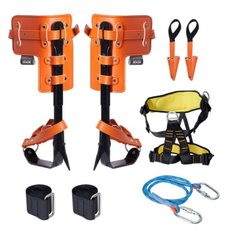 VEVOR Tree Climbing Spikes Set, 1 Pair Alloy Steel Climbing Spurs with Safety Rope and Safety Bath, Load Capacity 350lbs Tree Climbing Ear, Arborist Equipment for Climbers, Fruit Picking, Orange