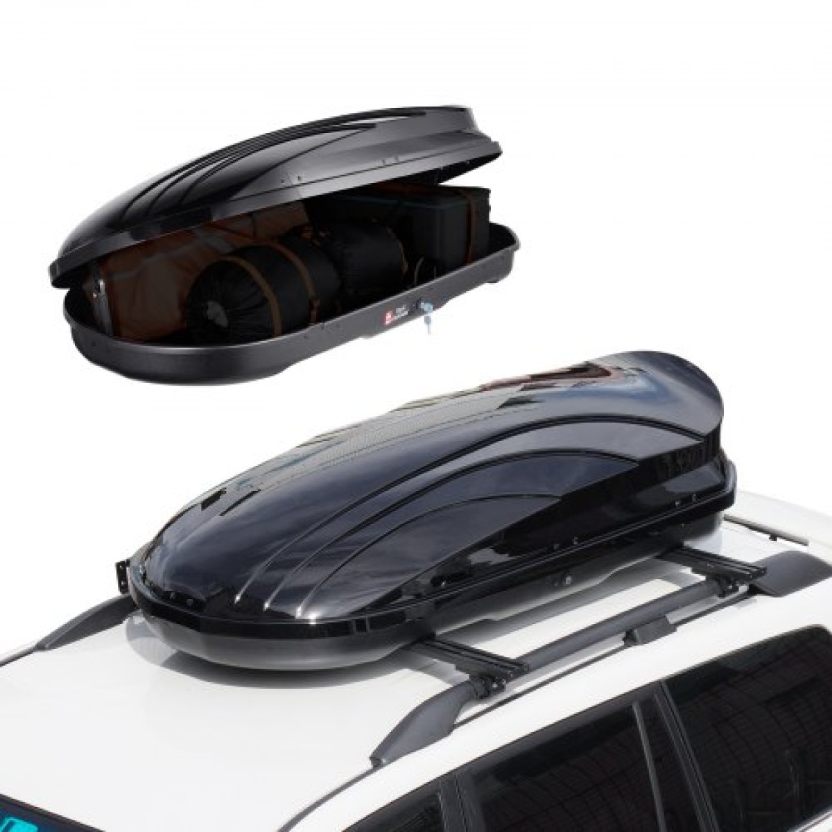 VEVOR Rooftop Cargo Carrier, 11 Cubic Feet Roof Cargo Box, ABS Hard Shell Roof Box, με άνοιγμα διπλής όψης και 2 ενισχυμένους ιμάντες, Αεροδυναμική, Κατάλληλη για τις περισσότερες Crossbar, για Αυτοκίνητο, Βαγόνι, SUV, Μαύρο
