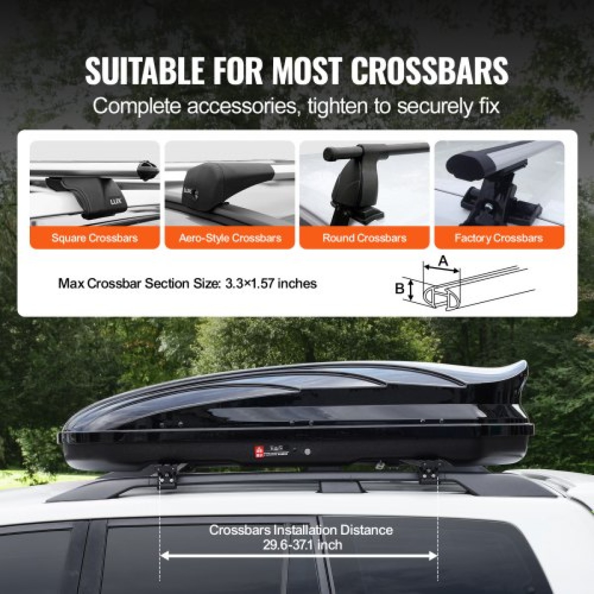 VEVOR Rooftop Cargo Carrier, 11 Cubic Feet Roof Cargo Box, ABS Hard Shell Roof Box, με άνοιγμα διπλής όψης και 2 ενισχυμένους ιμάντες, Αεροδυναμική, Κατάλληλη για τις περισσότερες Crossbar, για Αυτοκίνητο, Βαγόνι, SUV, Μαύρο