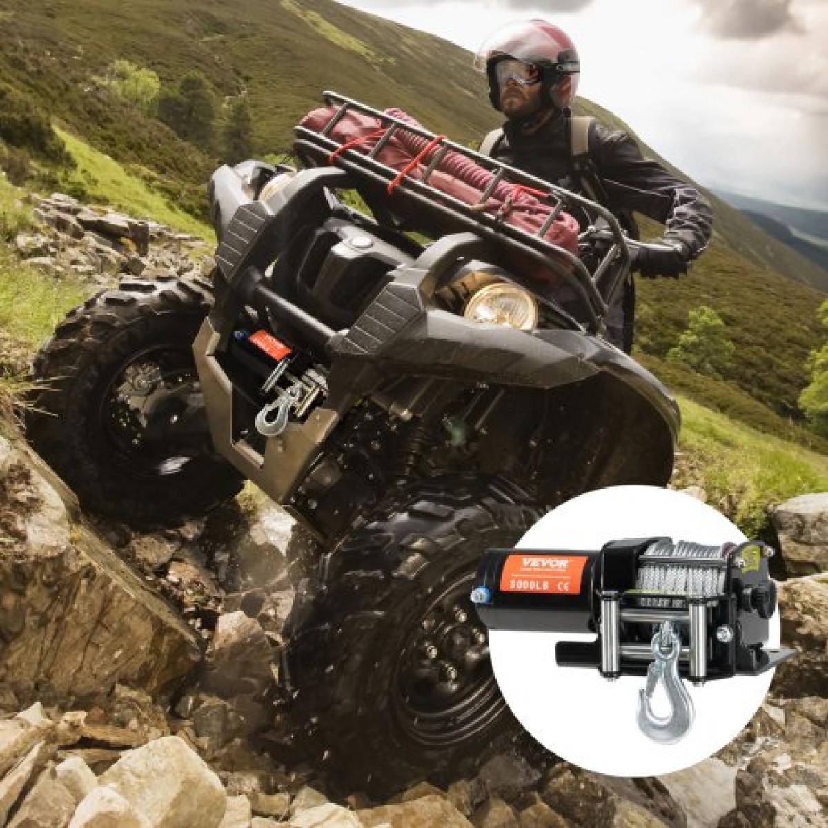 VEVOR Ηλεκτρικό βαρούλκο ATV UTV 1360,8 kg Ατσάλινο καλώδιο IP55 Αδιάβροχο ενσύρματο χειριστήριο