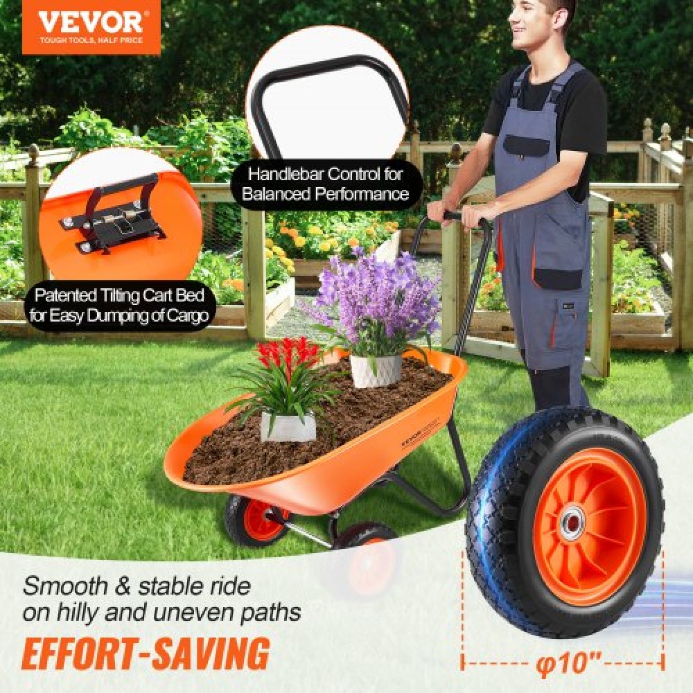 Καρότσι VEVOR Καρότσι, 5 Cu.Ft.Φορτίο & χωρητικότητα 397 λίβρες, 2 τροχοί Garden Dump Cart, Garden Wagon με λαβή &  10"  Φαρδιοί τροχοί τροχιάς, Easy Loading Utility Yard Cart & Wagons for Outdoor Lawn Yard