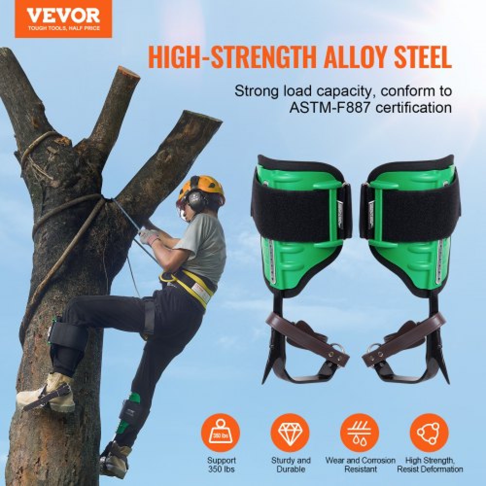 VEVOR Tree Climbing Spikes, 1 Pair Alloy Steel Climbing Spurs, Load Capacity 350lbs Tree Climbing Gear with Stras and Spike Protectors, Δενδροκομικός Εξοπλισμός για Ορειβάτες, Κυνήγι, Συγκομιδή Φρούτων, Πράσινο