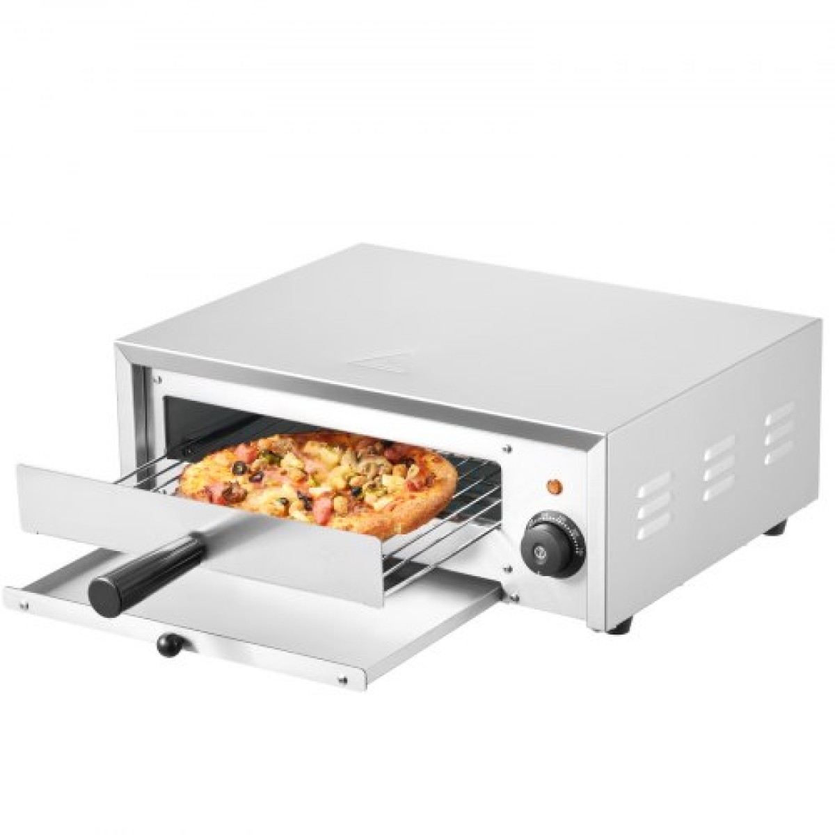 Ηλεκτρικός φούρνος πίτσας VEVOR, 12 ιντσών, 1500 W, εύρος θερμοκρασίας 0-300°C, κατασκευή από ανοξείδωτο χάλυβα και δίσκος για ψίχουλα που καθαρίζεται εύκολα, κατάλληλος τόσο για επαγγελματική όσο και για οικιακή χρήση