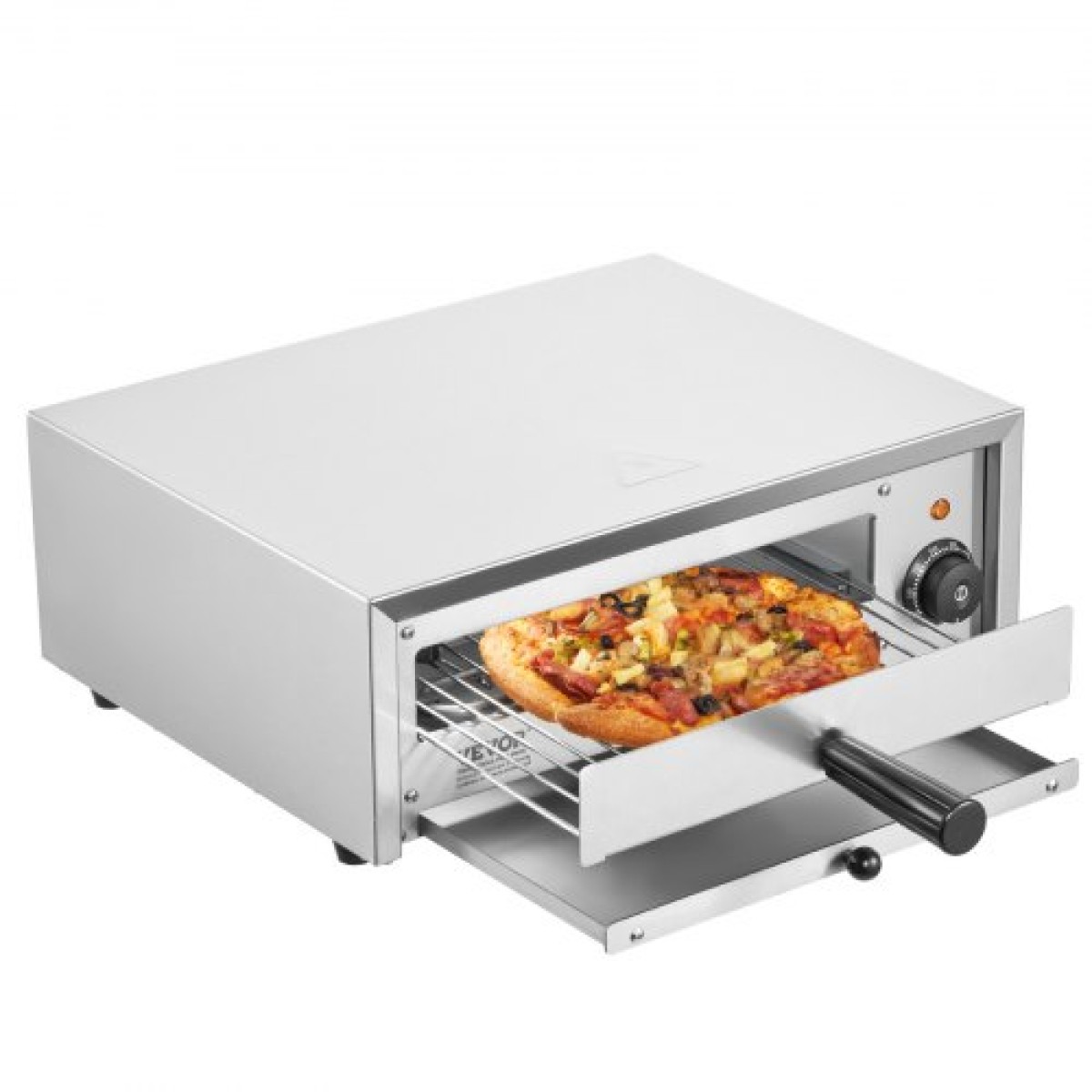 Ηλεκτρικός φούρνος πίτσας VEVOR, 12 ιντσών, 1500 W, εύρος θερμοκρασίας 0-300°C, κατασκευή από ανοξείδωτο χάλυβα και δίσκος για ψίχουλα που καθαρίζεται εύκολα, κατάλληλος τόσο για επαγγελματική όσο και για οικιακή χρήση