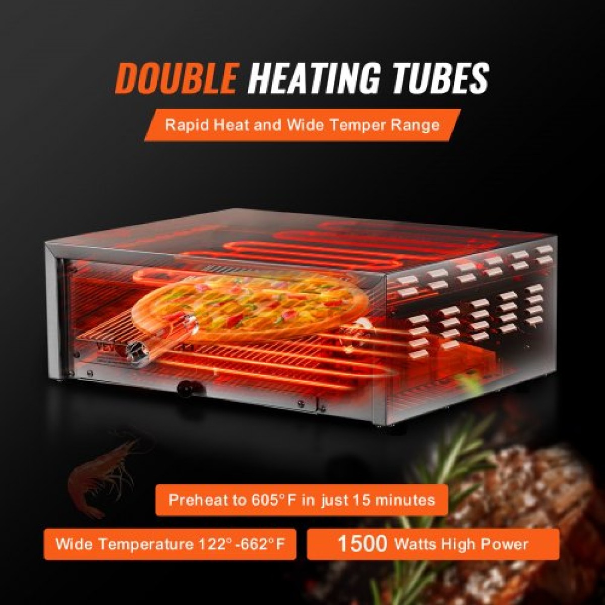 Ηλεκτρικός φούρνος πίτσας VEVOR, 12 ιντσών, 1500 W, εύρος θερμοκρασίας 0-300°C, κατασκευή από ανοξείδωτο χάλυβα και δίσκος για ψίχουλα που καθαρίζεται εύκολα, κατάλληλος τόσο για επαγγελματική όσο και για οικιακή χρήση