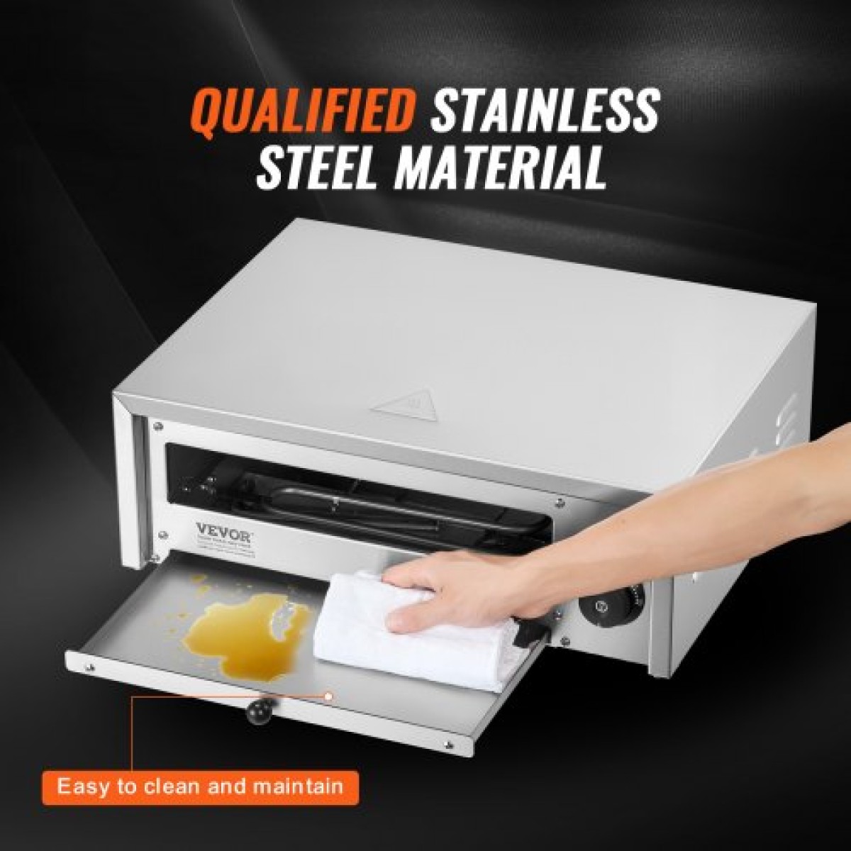 Ηλεκτρικός φούρνος πίτσας VEVOR, 12 ιντσών, 1500 W, εύρος θερμοκρασίας 0-300°C, κατασκευή από ανοξείδωτο χάλυβα και δίσκος για ψίχουλα που καθαρίζεται εύκολα, κατάλληλος τόσο για επαγγελματική όσο και για οικιακή χρήση