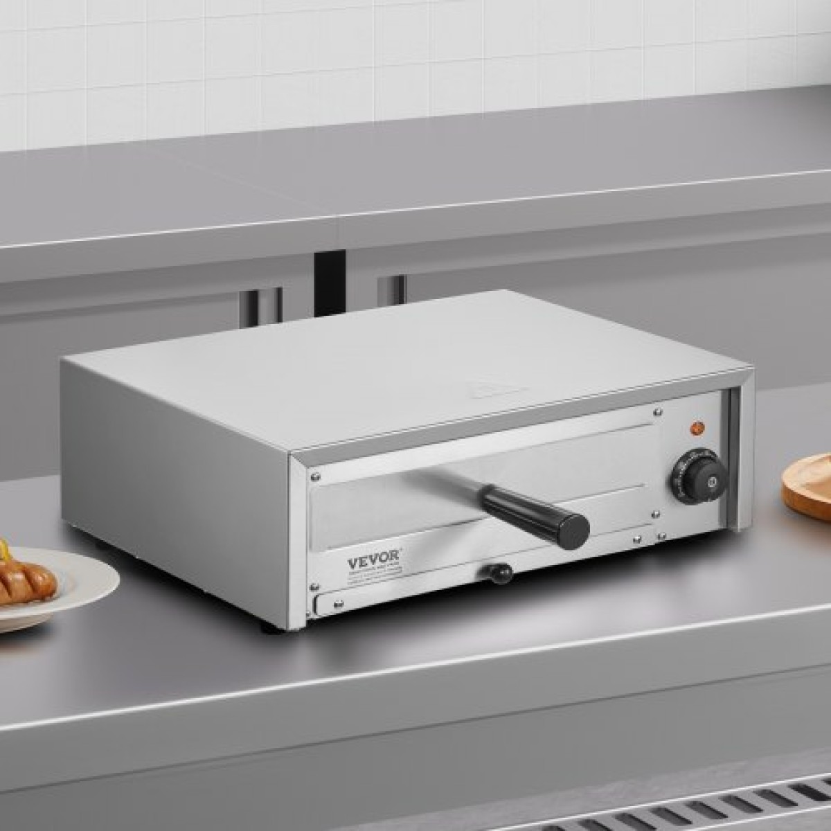 Ηλεκτρικός φούρνος πίτσας VEVOR, 12 ιντσών, 1500 W, εύρος θερμοκρασίας 0-300°C, κατασκευή από ανοξείδωτο χάλυβα και δίσκος για ψίχουλα που καθαρίζεται εύκολα, κατάλληλος τόσο για επαγγελματική όσο και για οικιακή χρήση