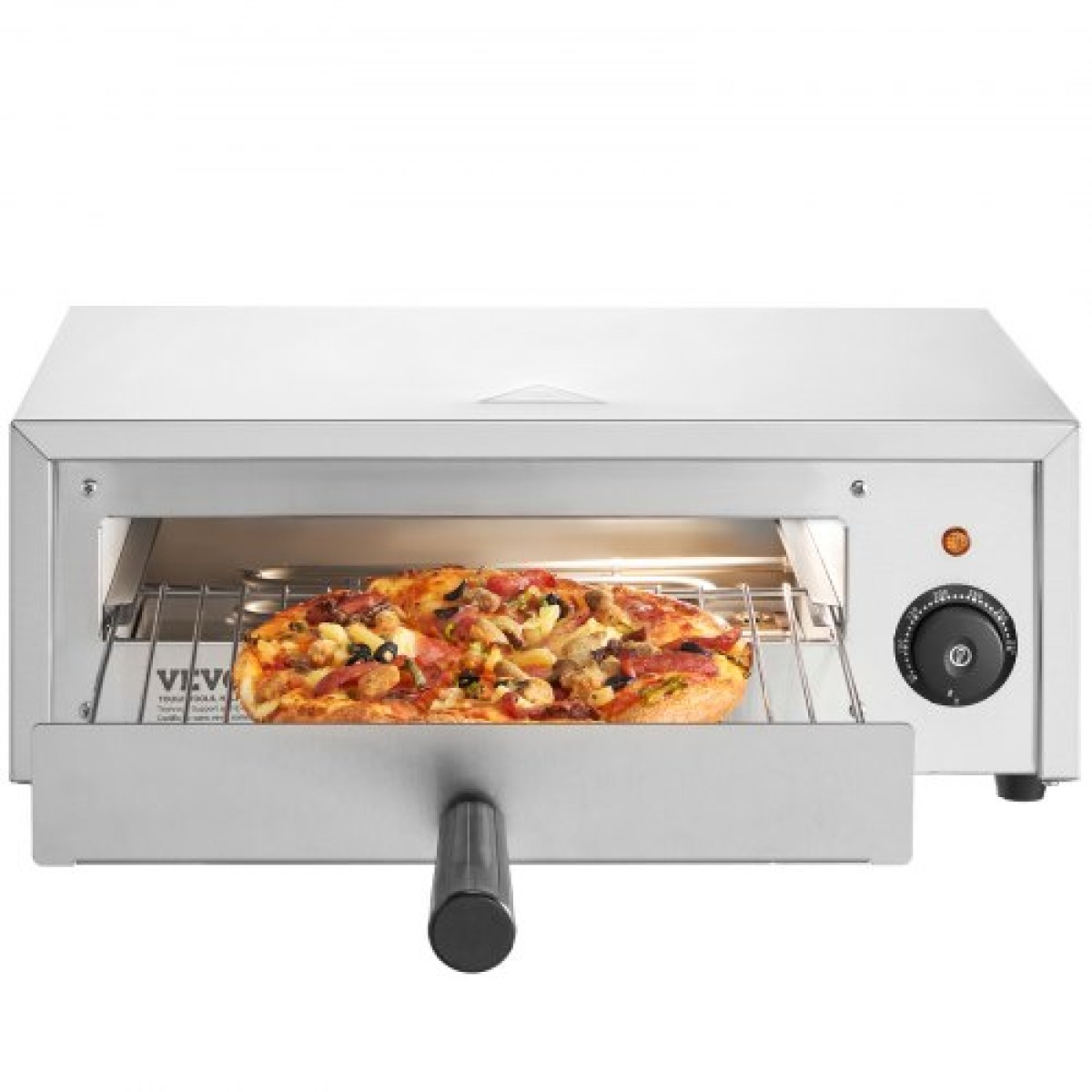 Ηλεκτρικός φούρνος πίτσας VEVOR, 12 ιντσών, 1500 W, εύρος θερμοκρασίας 0-300°C, κατασκευή από ανοξείδωτο χάλυβα και δίσκος για ψίχουλα που καθαρίζεται εύκολα, κατάλληλος τόσο για επαγγελματική όσο και για οικιακή χρήση
