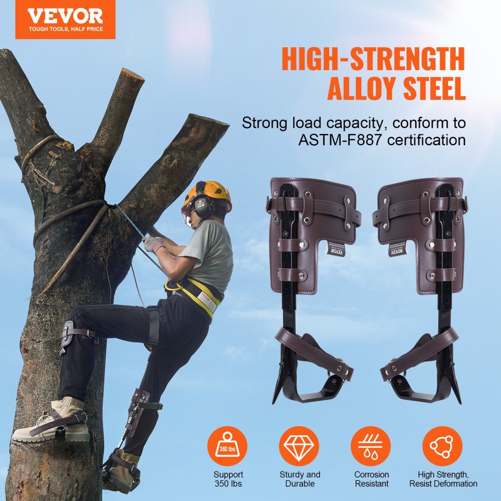 Αιχμές VEVOR Tree Climbing Spikes, 1 Pair Alloy Steel Climbing Spurs, Load Capacity 350lbs Tree Climbing Gear with Stras and Spike Protectors, Arborist Equipment for Orlimbers, Κυνήγι, Συλλογή φρούτων, Καφέ